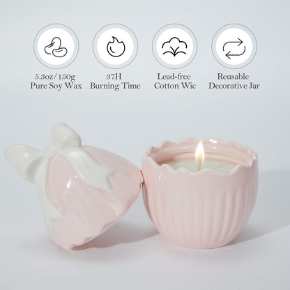 Broken Egg Ceramic Scented Soy Candle Set of 2 Gold-Plated Bases – Pastel Green & Pink