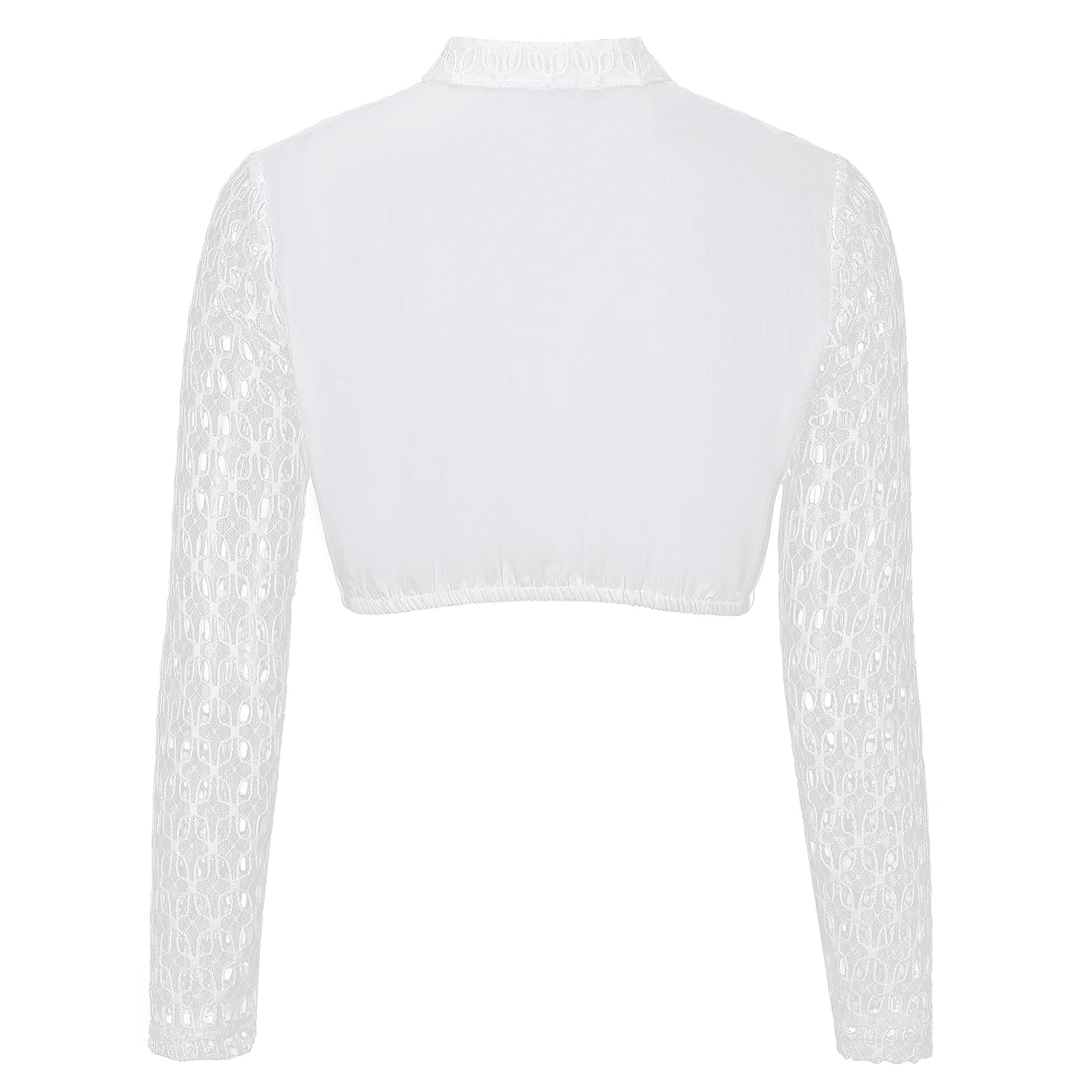 Dirndl Blouse Women's High-Neck Long-Sleeved Lace Cotton – White Beige Size 36