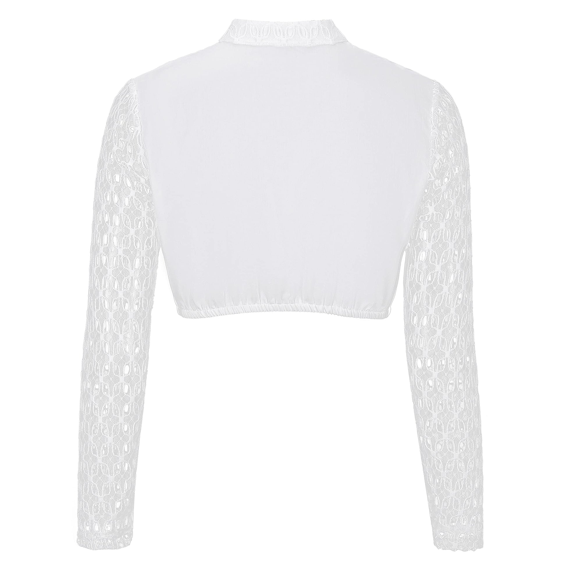 Dirndl Blouse Women's High-Neck Long-Sleeved Lace Cotton – White Beige Size 36