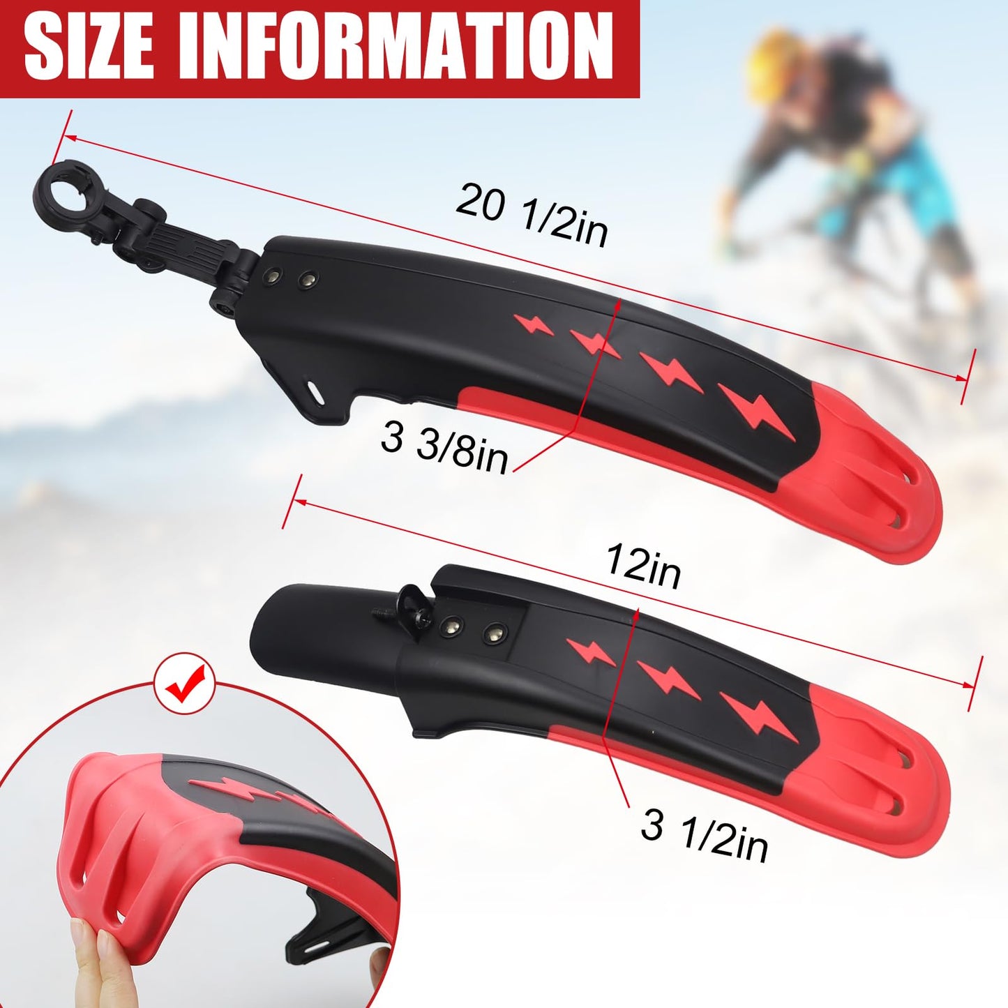 Clip-on Bicycle Mudguard Set Front & Rear Universal Quick-Release – Red 20-29in