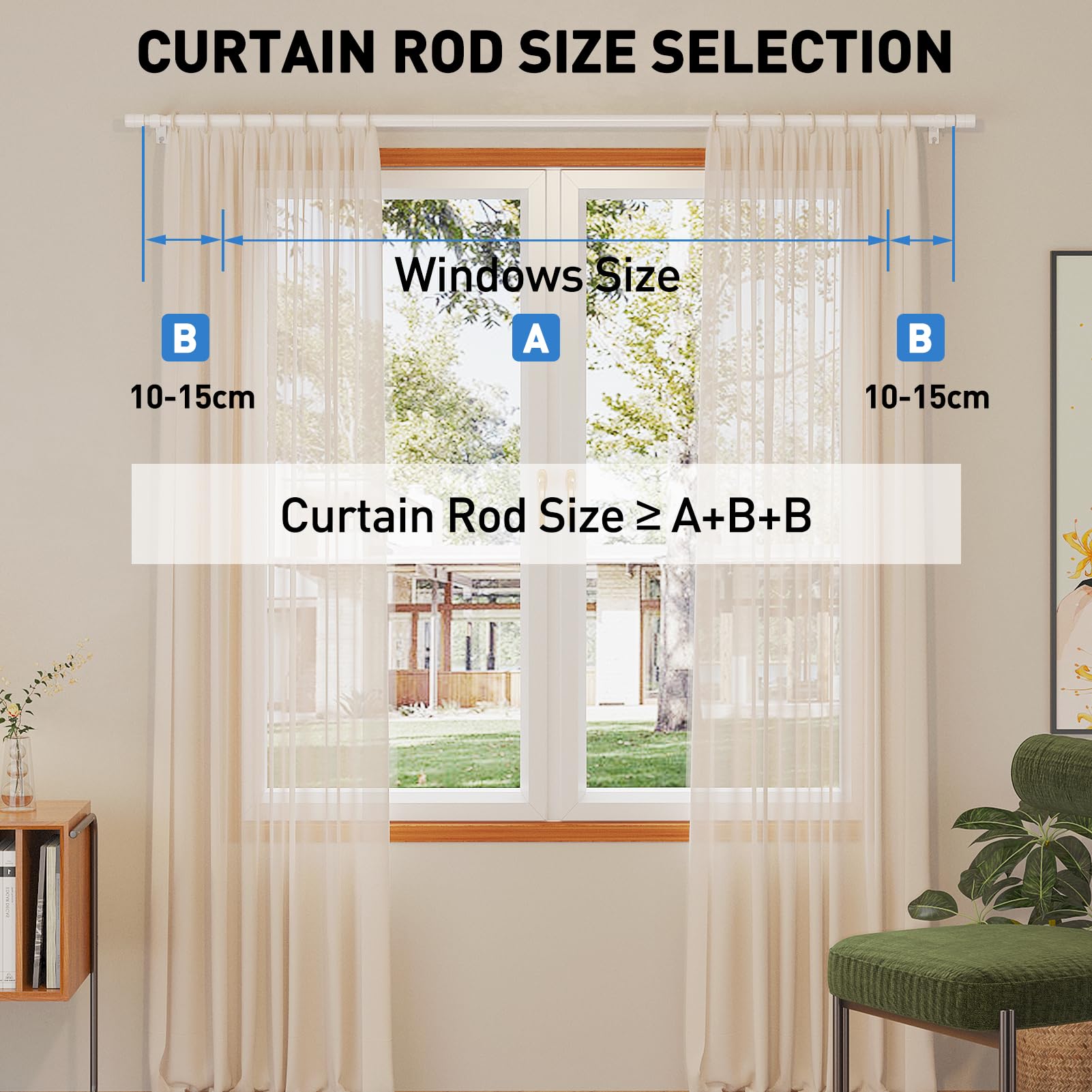 WELDUN Curtain Rods for Windows, 81-361 cm Metal Extendable Curtain Rod, Φ19.5 mm Heavy Duty Curtain Rod Set with Brackets