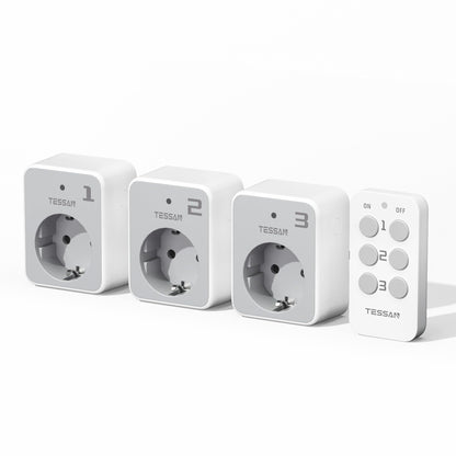 TESSAN wireless sockets with remote control set, 3 sockets with 1 handheld transmitter, range 30.5 m, remote-controlled plugs