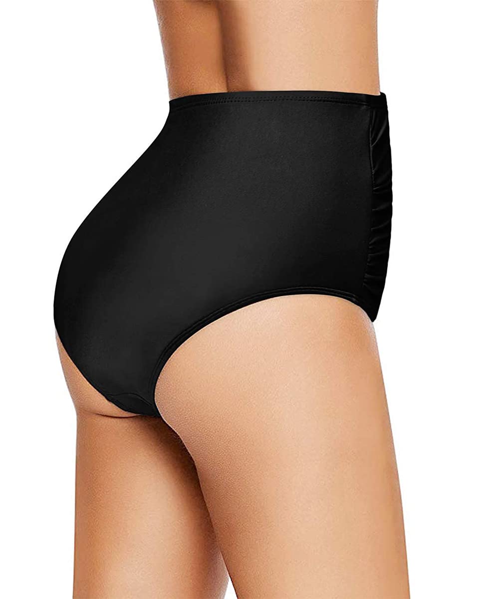 ABINGOO Women's Bikini Bottoms Swimsuit Elastic Tummy Control High Waist Black Beach Swim Shorts Abdominal Ruched Classic