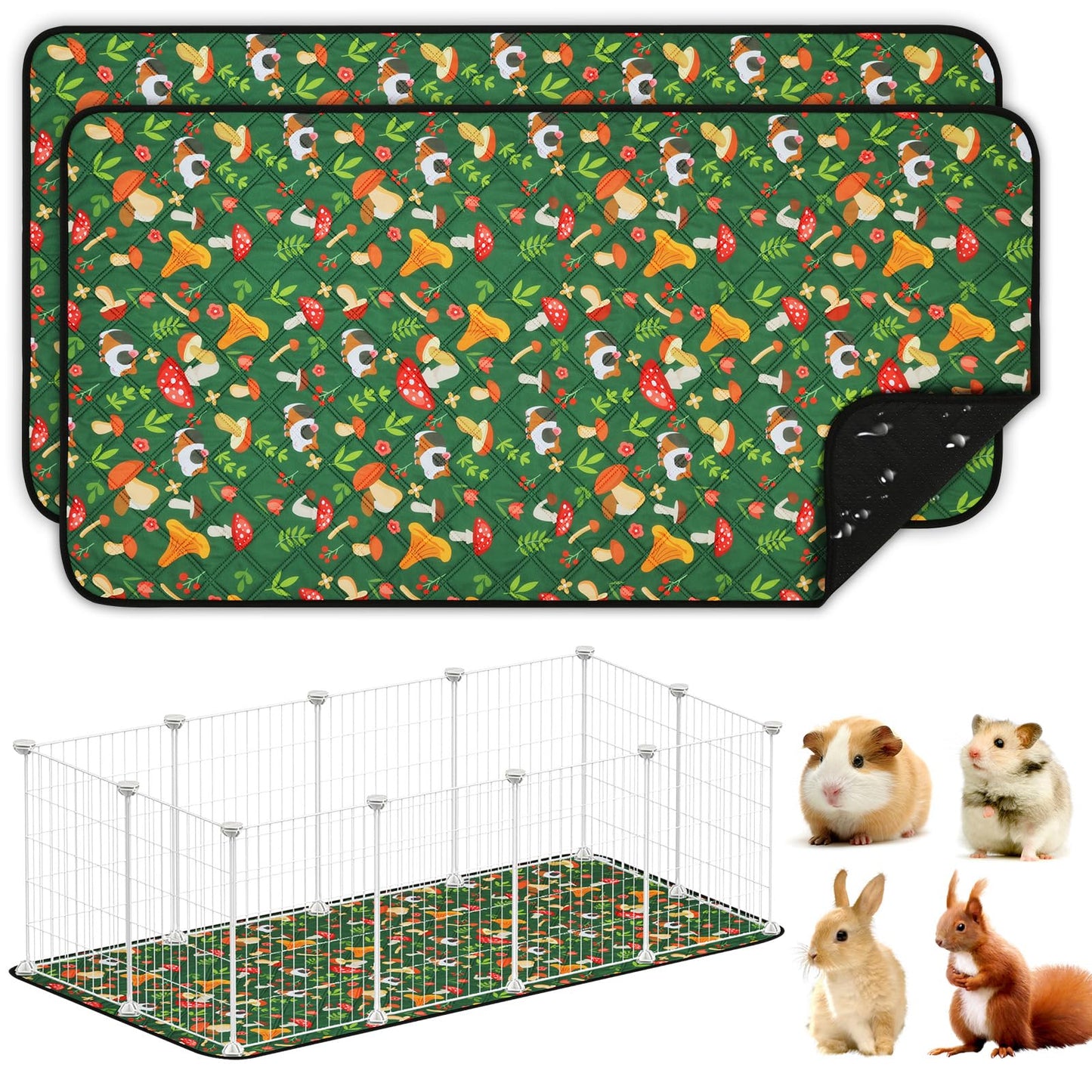 Washable Reusable Pet Pipi Pads 4-Layer Super Absorbent for Guinea Pigs & Small Animals – Green 70x140cm