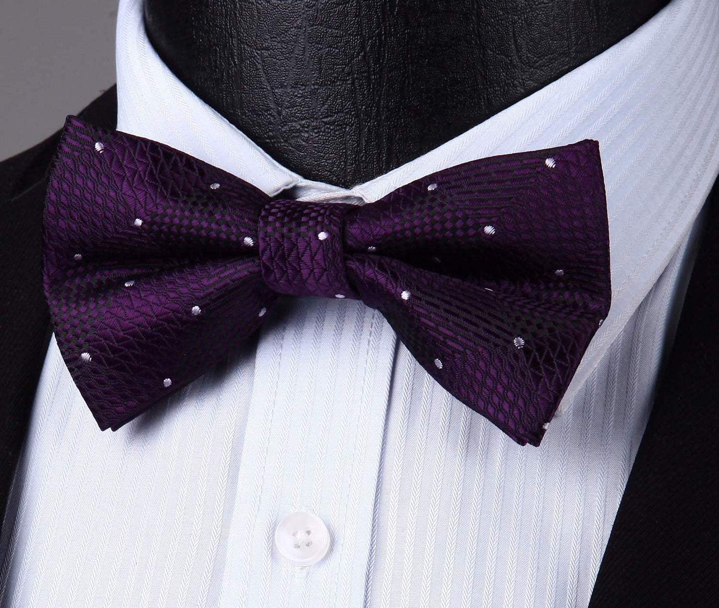 Men's suspenders set with purple bow tie Y-shape adjustable 3.5cm wide elastic with 6 clips - Purple