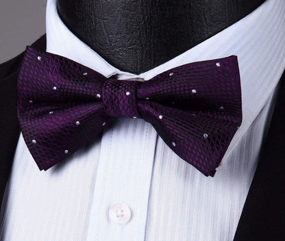 Men's suspenders set with purple bow tie Y-shape adjustable 3.5cm wide elastic with 6 clips - Purple