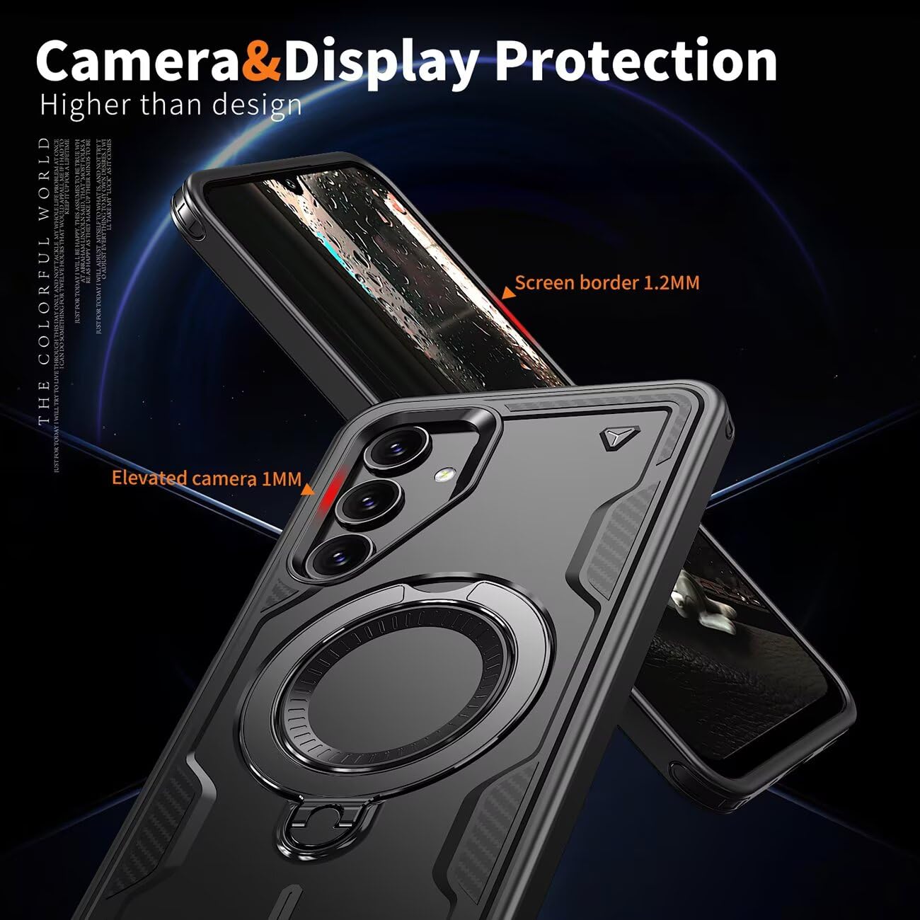 Samsung Galaxy A25 / A25 5G Phone Case Heavy Duty Military Shockproof with 2x Screen Protectors Metal Ring Stand – Black