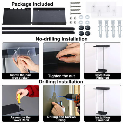 HONPHIER Bathroom Towel Holder Adhesive Retractable Towel Holder 41-75CM Wall Mounted Towel Holder in Bathroom and Kitchen
