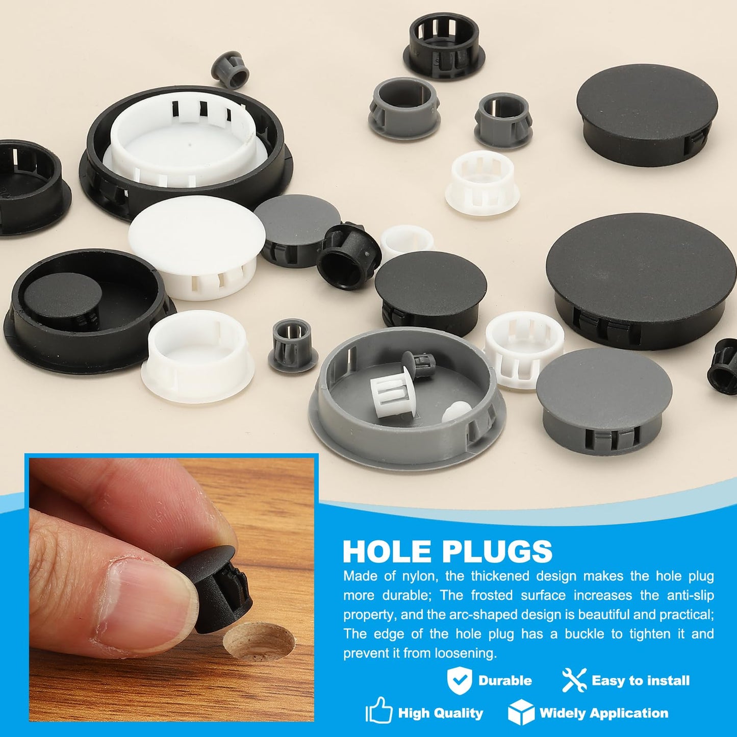 Cabinet Hole Cover Caps 34pc 50mm Furniture Insert End Cap Pipe Plug – Grey