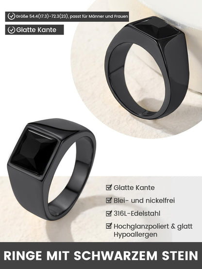 Signet Ring Stainless Steel Stone 8mm Wide Band – Black 72mm
