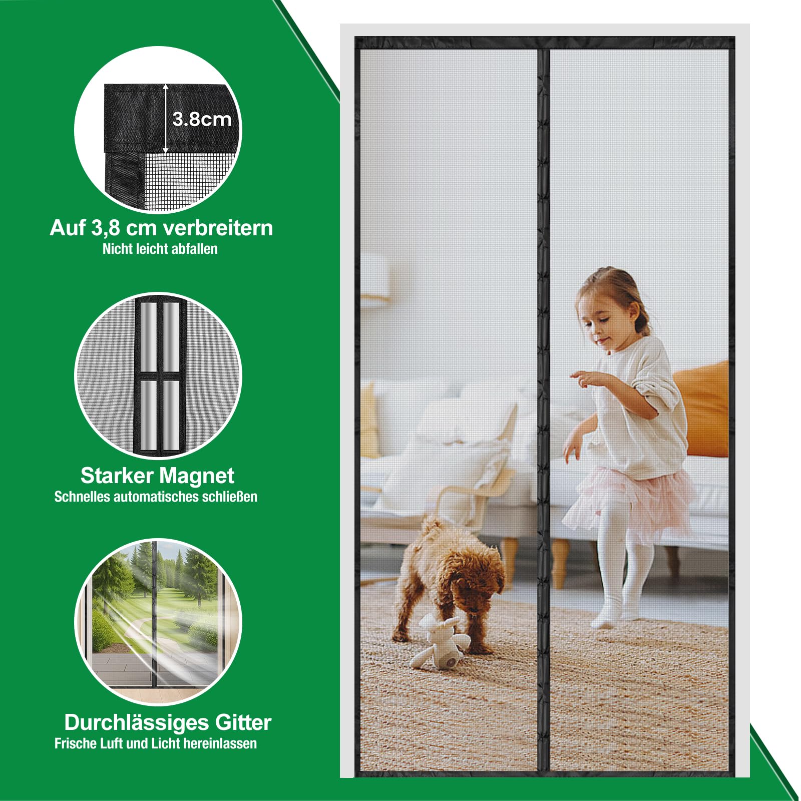 Fly screen balcony door magnet, 80x210cm insect protection balcony door 3.8cm wide Velcro tape stronger magnets no drilling