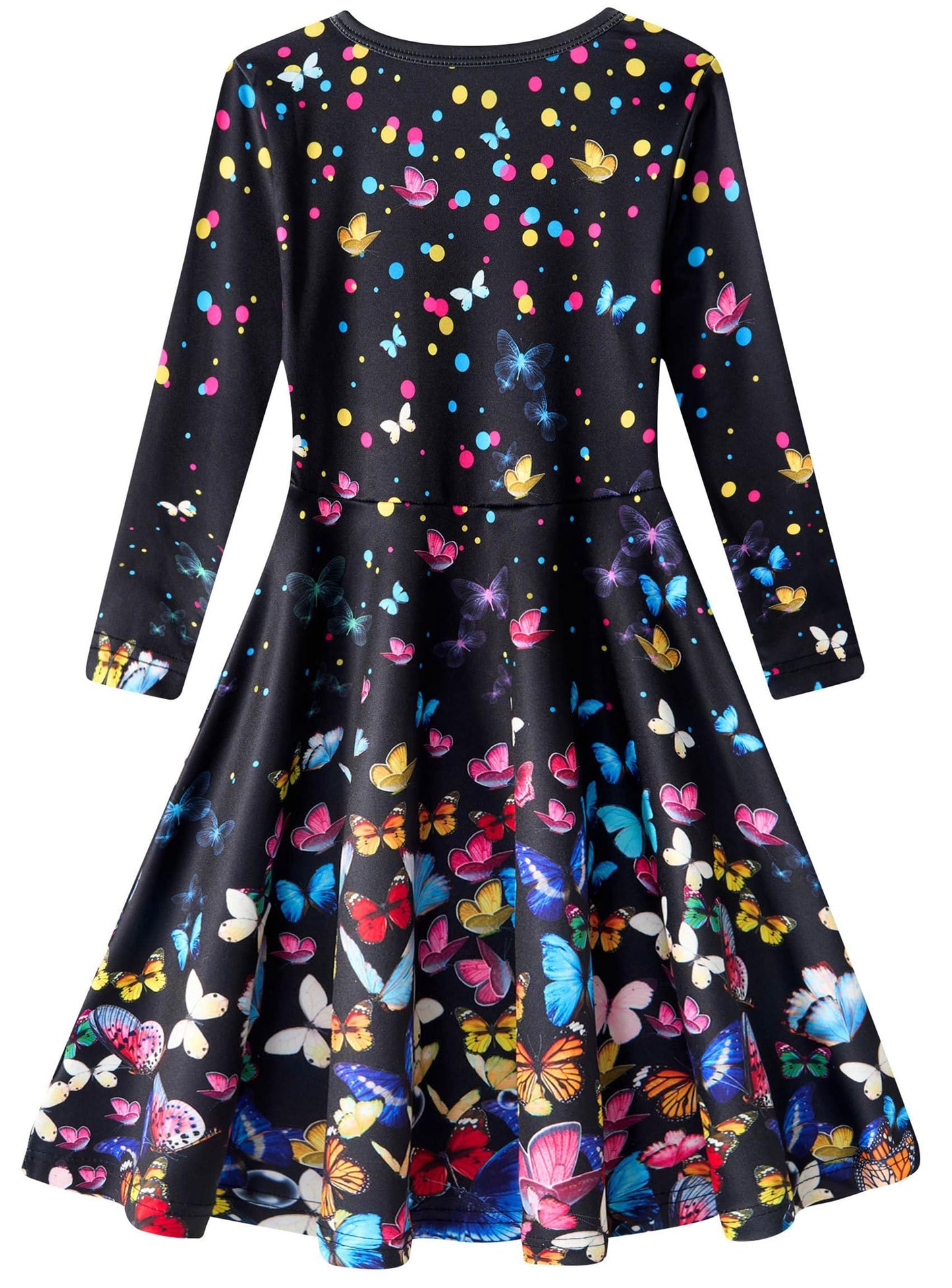 Girls' Butterfly Long Sleeve Dress Colourful Kids Party Dress – Age 8-9 L