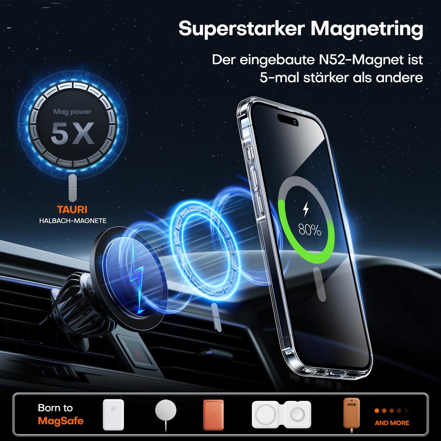 TAURI 3 in 1 Kit Magnetica Cover for iPhone 15 Pro [Compatibile with MagSafe] with 2 Pellicola in Vetro Temperato, Custodia