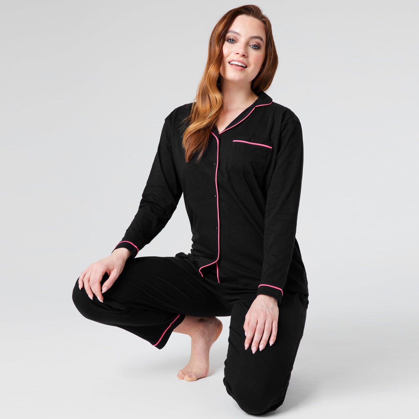 CityComfort Women's Pyjama Set Long Sleeves and Pants – Winter Christmas Black L