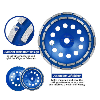SALI High quality diamond spring, 230 x 22.2 mm, double row grinding disc, diamond plate, universal for concrete, natural