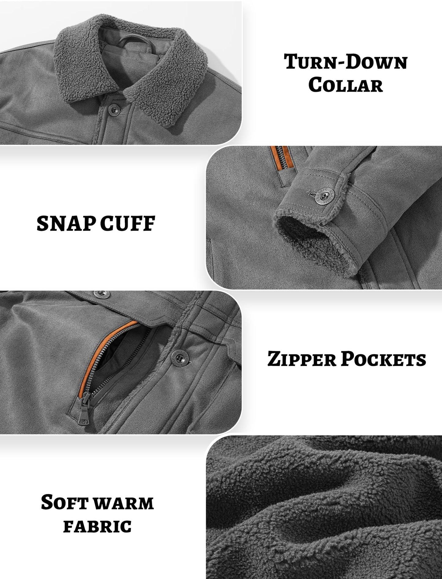 Men's Faux-Suede Sherpa Fleece Lined Winter Jacket Bomber – Black XXL