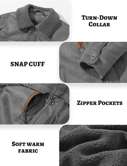 Men's Faux-Suede Sherpa Fleece Lined Winter Jacket Bomber – Black XXL