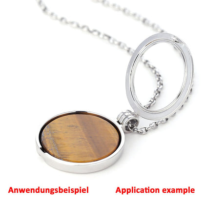 Morella ladies necklace 70 cm stainless steel and pendant with gemstone lapis lazuli coin 33 mm chakra disc in jewelry bag