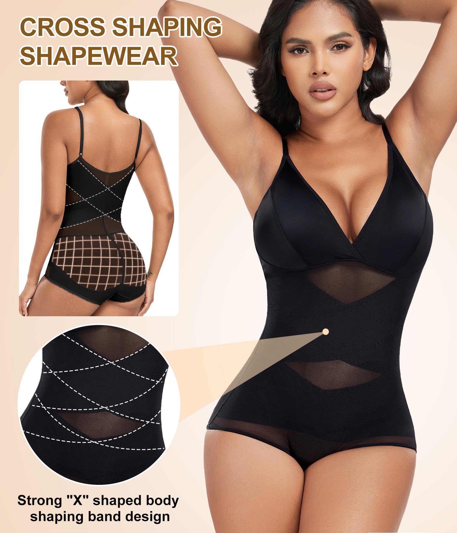 Niwicee Shapewear Women's Tummy Control Bodysuit Figure Shaping Shaping Bodysuits Seamless Body Shaper Adjustable Shoulder