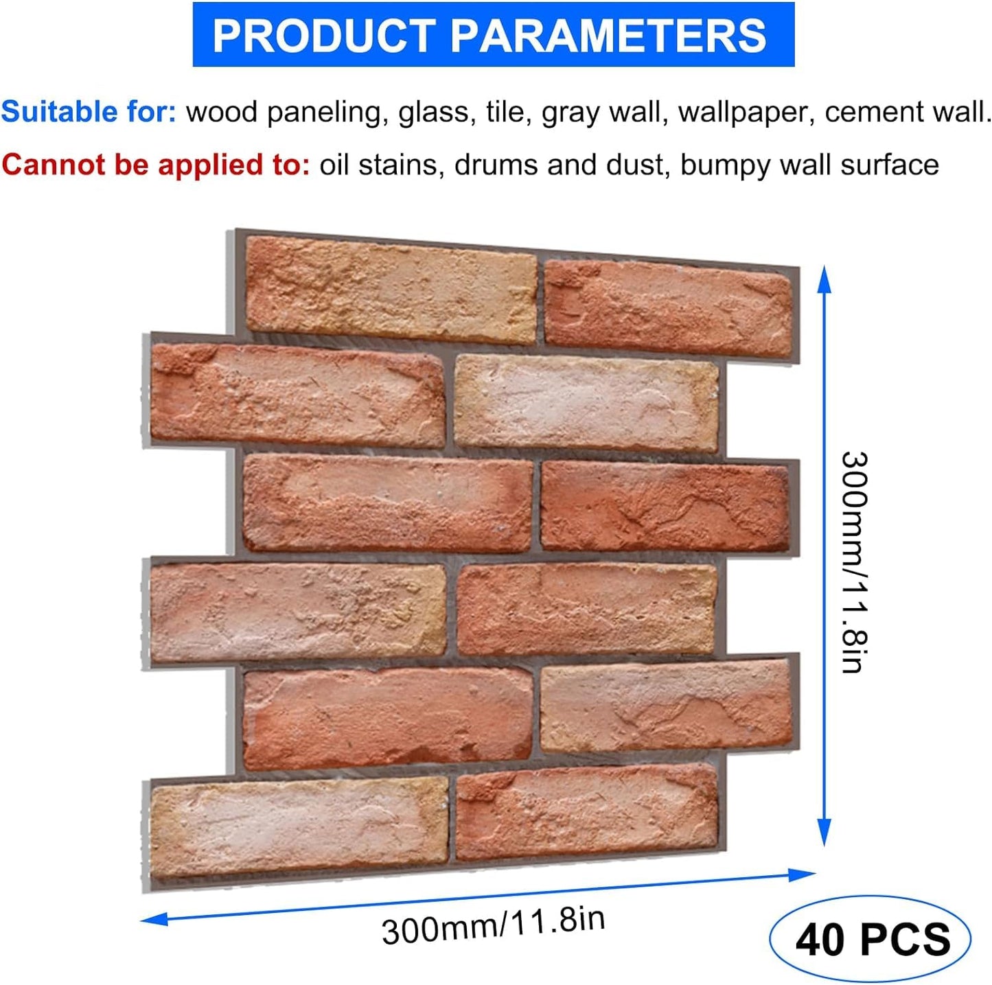 3D Brick Pattern PVC Wall Panels 30x30cm Waterproof Faux Stone Stickers 40pcs – Grey