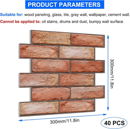 3D Brick Pattern PVC Wall Panels 30x30cm Waterproof Faux Stone Stickers 40pcs – Grey