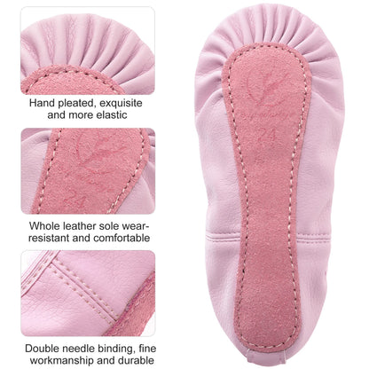 Leather Ballet Shoes Full Sole Dance Slippers for Children & Women Sizes 22–40 – Pink/Beige/Black