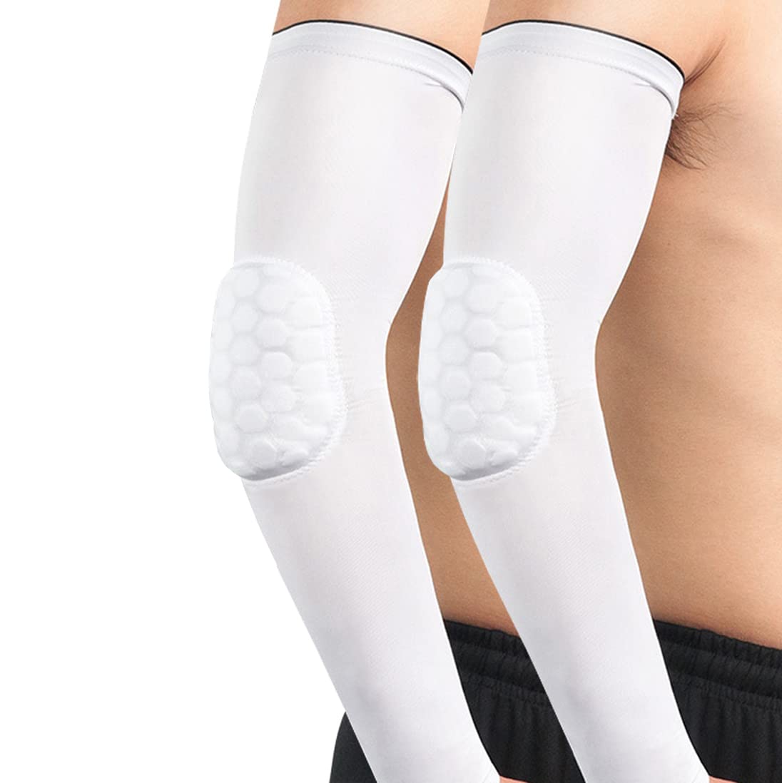 Basketball Elbow Guards Padded Compression Sleeves 2-Pack Protective – White XL