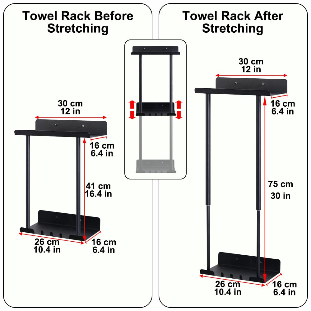 HONPHIER Bathroom Towel Holder Adhesive Retractable Towel Holder 41-75CM Wall Mounted Towel Holder in Bathroom and Kitchen