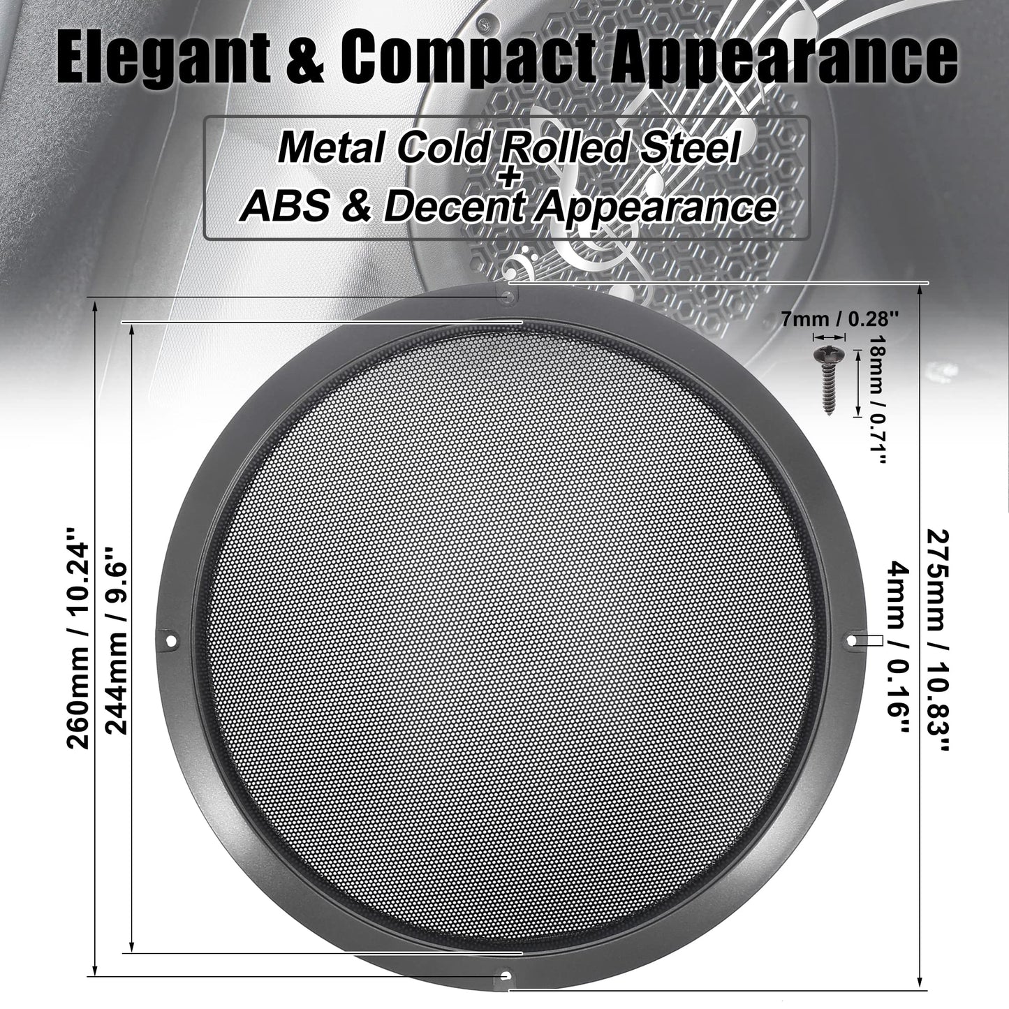 Audio Speaker Grille 10-inch Titanium 285×13mm Replacement Car Speaker Cover – Titanium