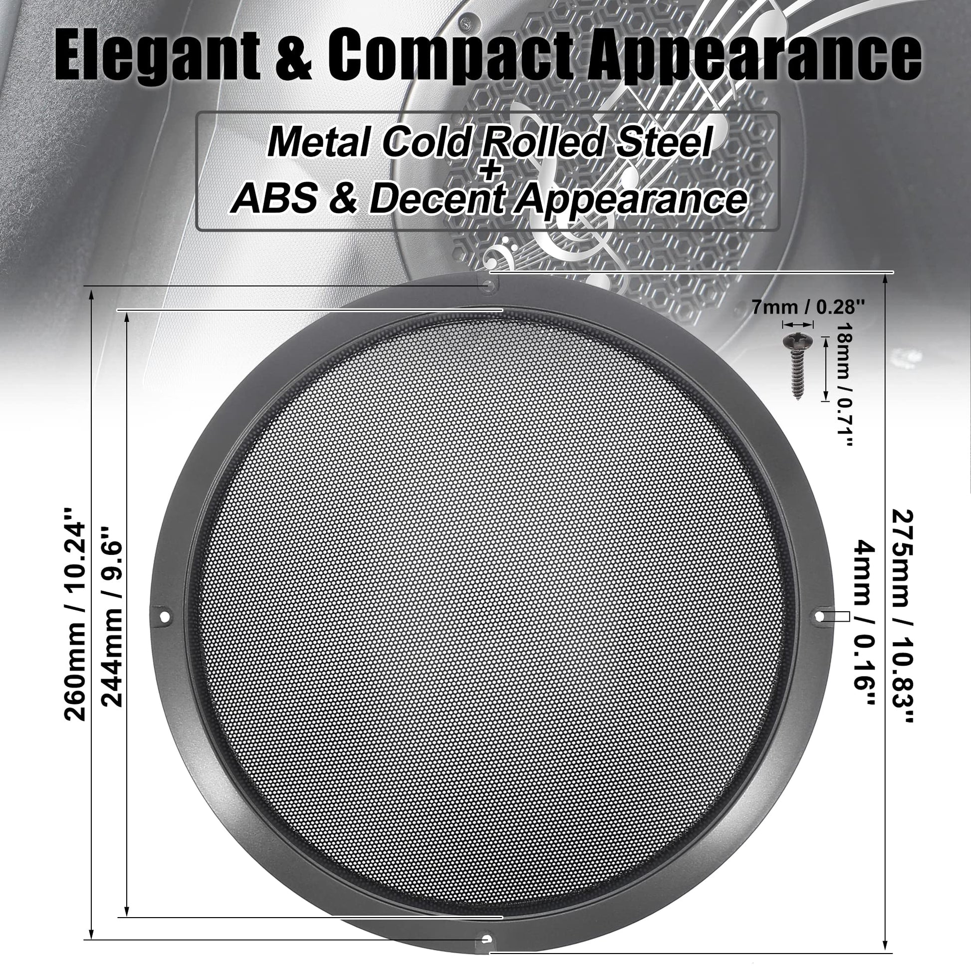 Audio Speaker Grille 10-inch Titanium 285×13mm Replacement Car Speaker Cover – Titanium