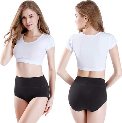 Women's High Waist Cotton Panties 4-Pack Comfortable Breathable – Black/Apricot XXL