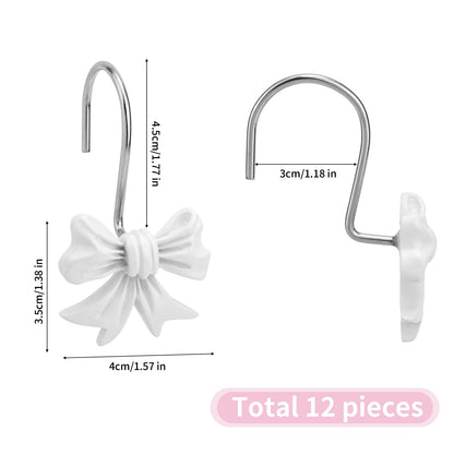 Shower Curtain Hooks 12pcs Bow Knot Decorative Metal Rings – White