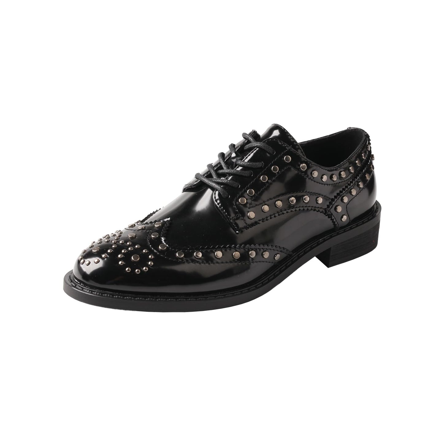 Women's Lace-Up Low Heel Business Shoes Leather-Look Personalised Detail – Black 39