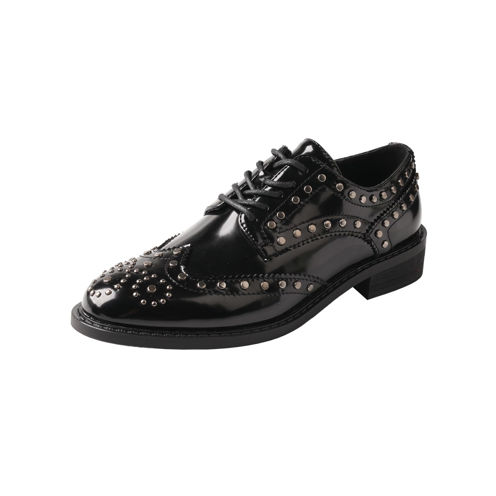 Women's Lace-Up Low Heel Business Shoes Leather-Look Personalised Detail – Black 39