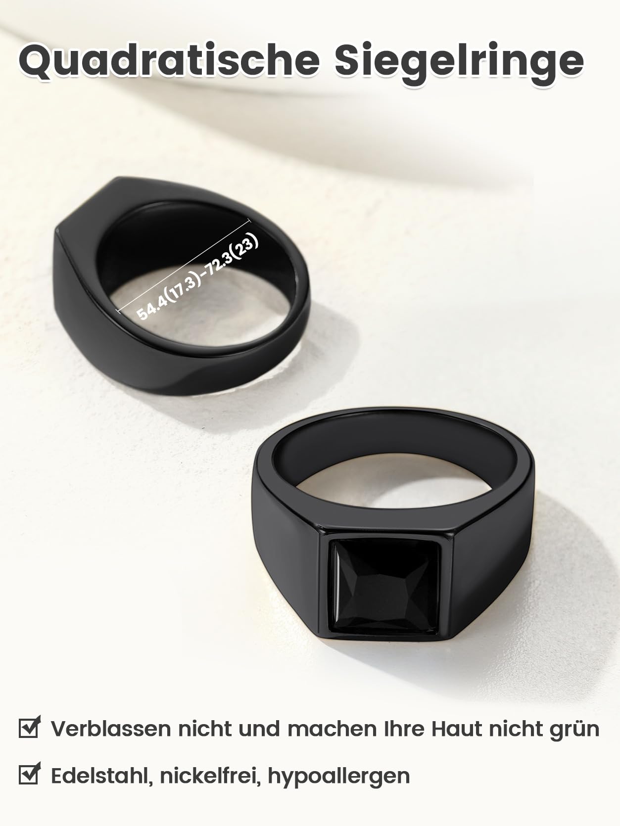 Signet Ring Stainless Steel Stone 8mm Wide Band – Black 72mm
