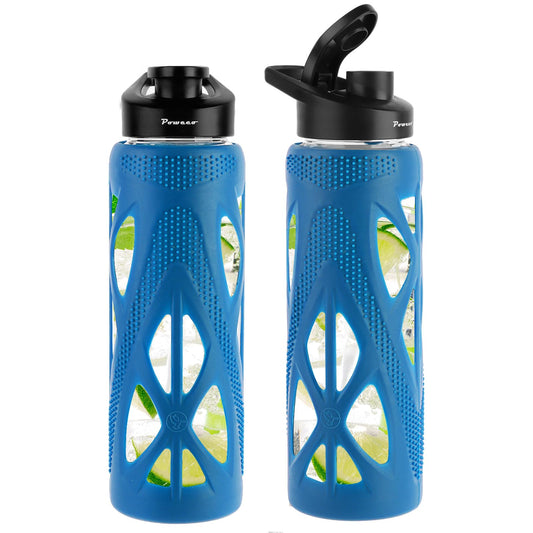 Borosilicate Glass Sports Bottle 700ml Shatterproof Leakproof with Sleeve – Red