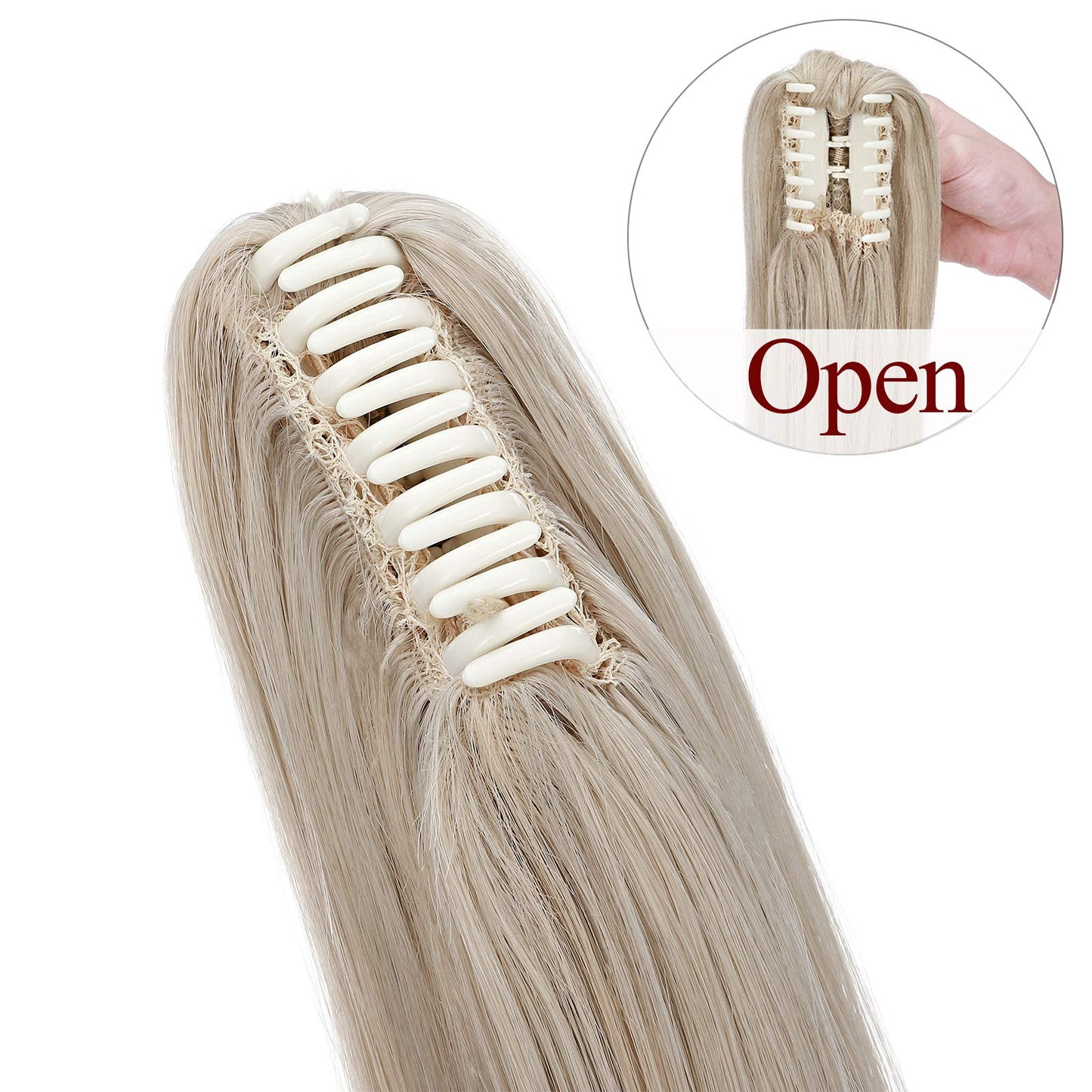 Clip-in Ponytail Braid Heat-Resistant Micro-Wavy Hairpiece 55cm – Ash Blonde Mix