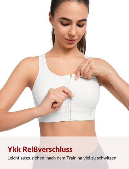 Sports Bra High Support Front Closure Racerback Plus Size – Yellow M