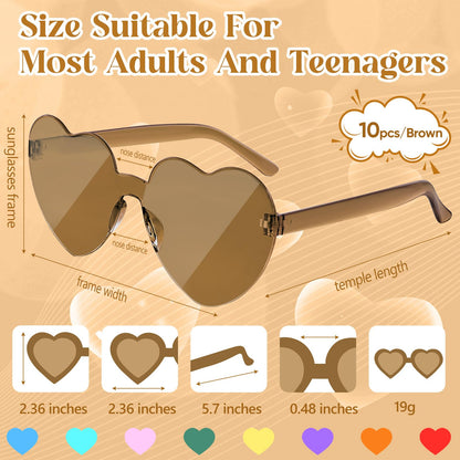 Heart-Shaped Rimless Sunglasses 10 Pairs Transparent Candy Colours – Red Set