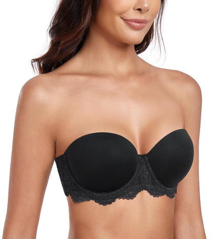 Plus Size Strapless Underwire Push-Up Bra Lace Open Back – Black 105F