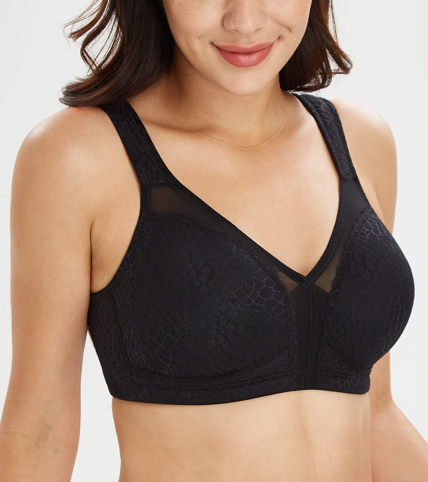 Women's Full Cup Minimizer Bra Wireless Unpadded Strong Support – Black 110C
