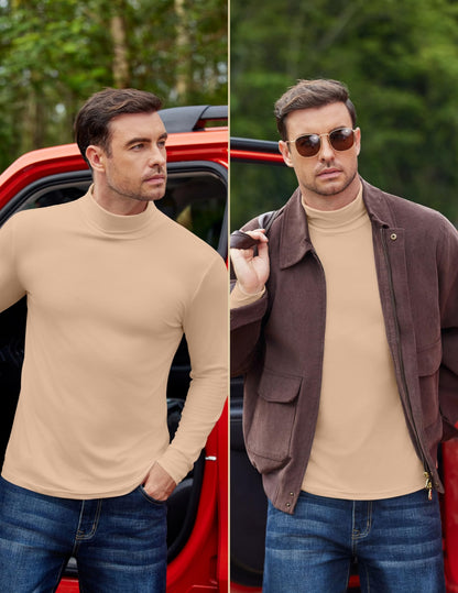 Men's Winter Thermal Undershirt Long Sleeve Turtleneck – Black, White, Khaki XL