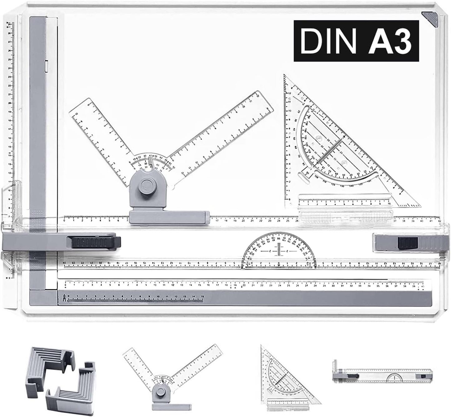 A3 Geo Drawing Board Parallel Rail Adjustable Angle Quick-Drawing Triangle Professional – A3
