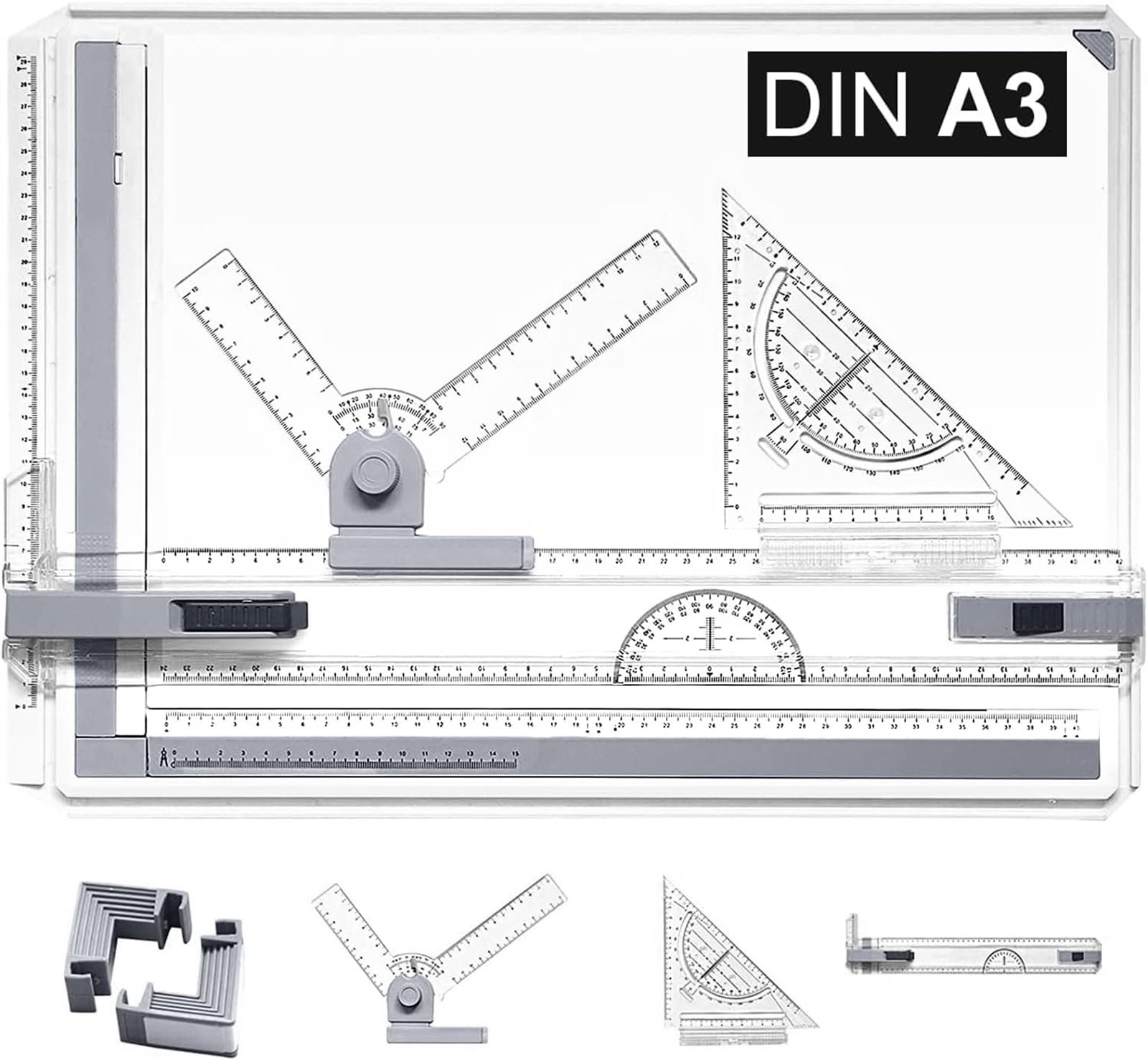 A3 Geo Drawing Board Parallel Rail Adjustable Angle Quick-Drawing Triangle Professional – A3