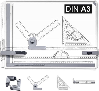 A3 Geo Drawing Board Parallel Rail Adjustable Angle Quick-Drawing Triangle Professional – A3