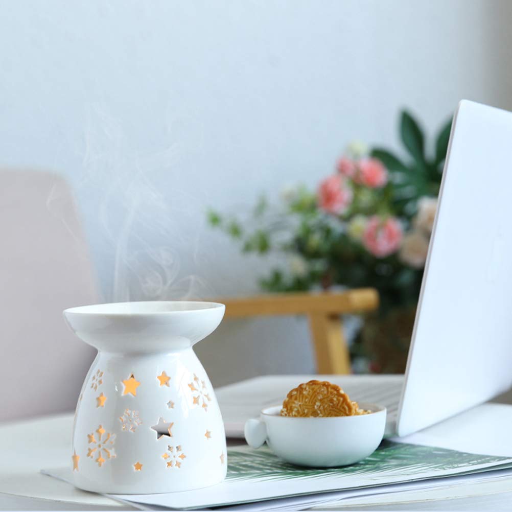 Fragrance Oil Lamp & Tealight Holder Set 2 Ceramic – Star Pattern