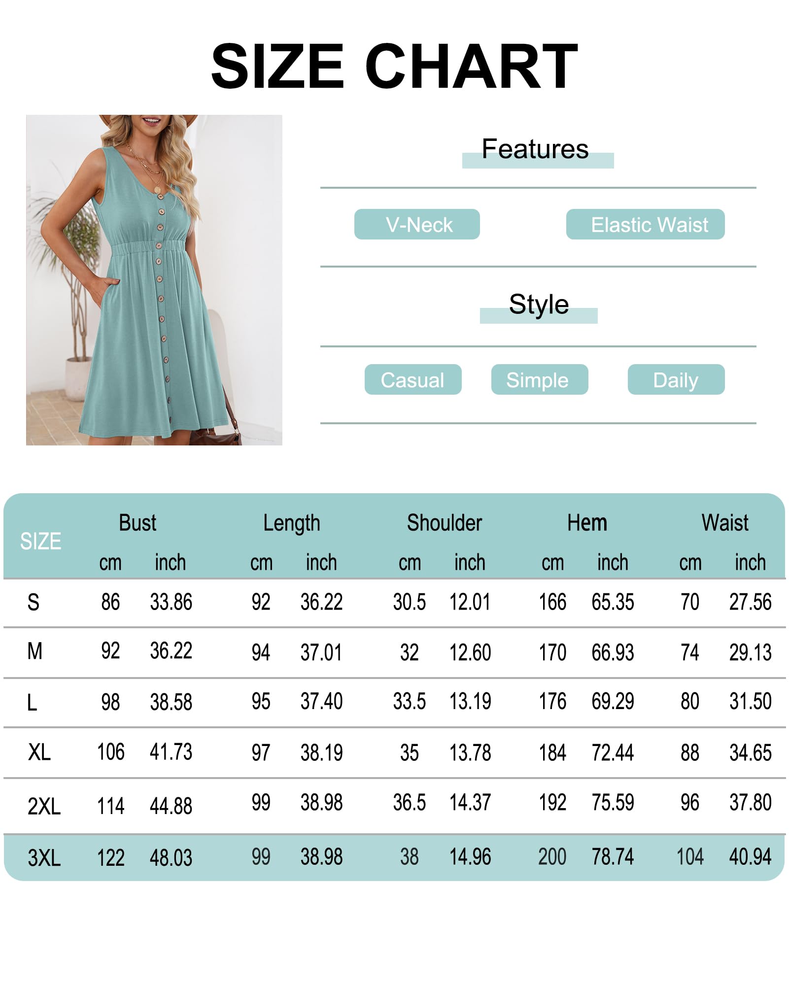 AUSELILY Summer Dress Women Casual Button Down Mini Dress Cute V Neck Beach Dress with Pockets Mint Green XL