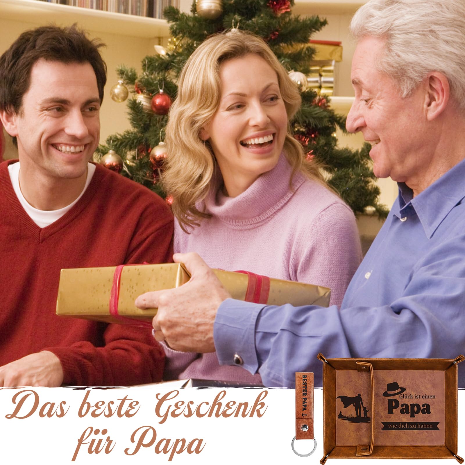 PU Leather Valet Tray Catchall Gift for Dad Stepdad – Brown