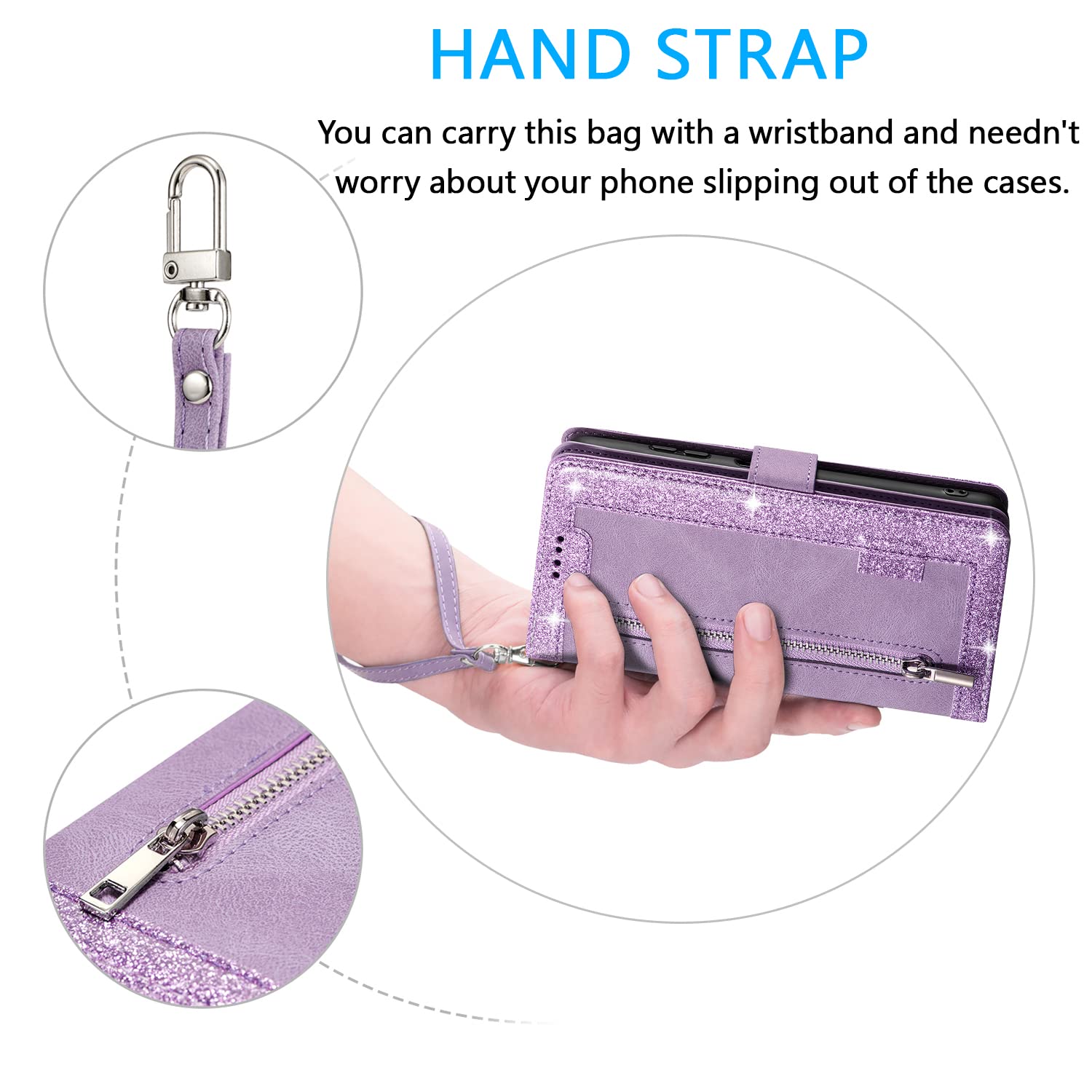 Samsung Galaxy S26+ PU Leather Zipper Wallet Case 9 Card Slots Stand Strap – Purple
