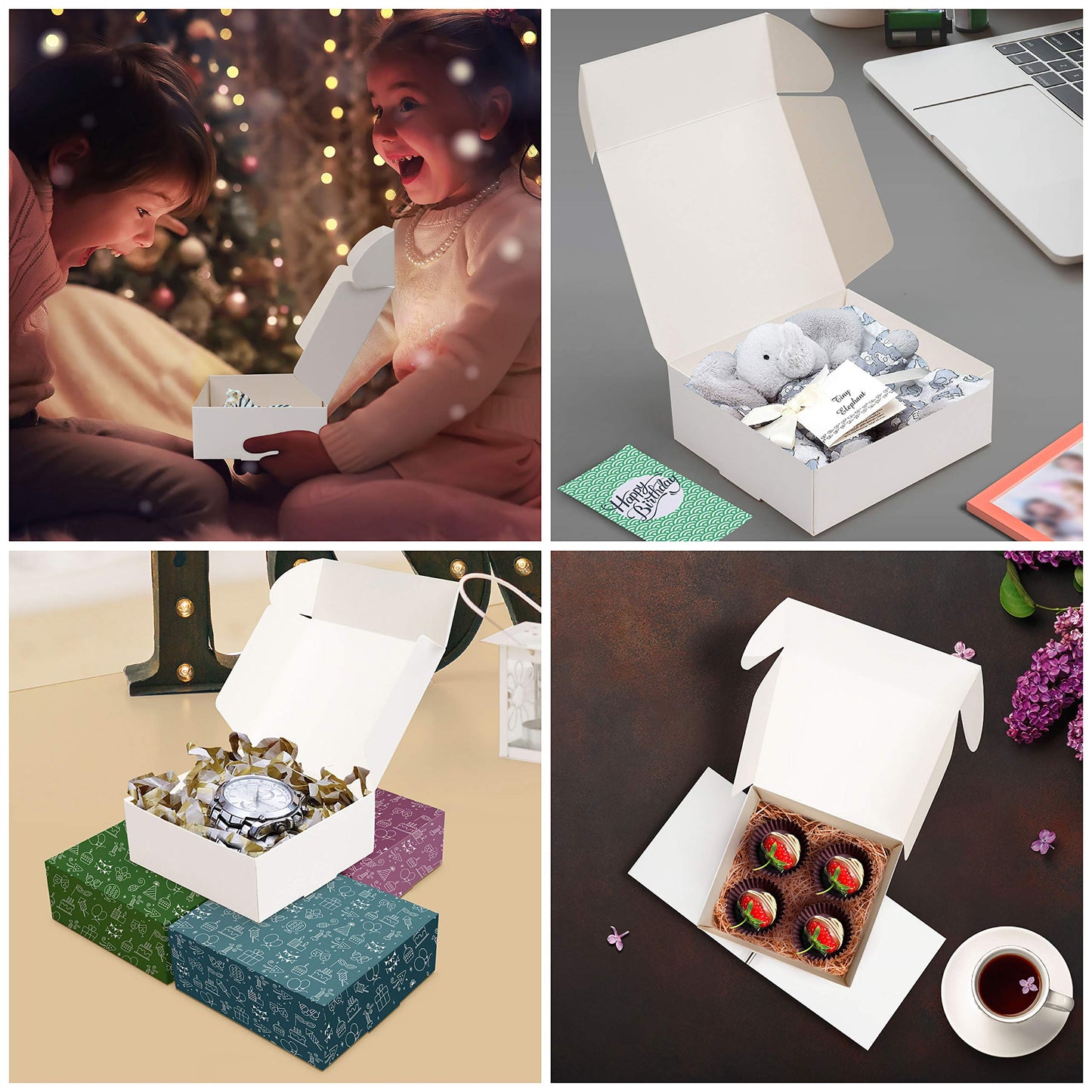 Kurtzy White Kraft Boxes with Lid (50pcs) - Cardboard, 12 x 12 x 5 cm - Easy Assembly Favor Boxes for Parties, Birthdays,
